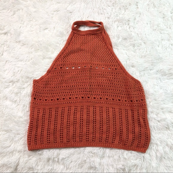 Asos Design Crochet Top Crop Halter Orange Rust 4